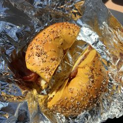 Stonebridge Bagels - Bacon egg and cheese w/ extra bacon on and egg everything bagel