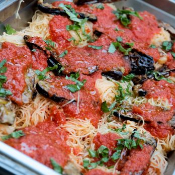 Eco Caters - Vegan eggplant parm served over angel hair pasta. Sooooo good - Party & Event Planning Near Me - Inglewood, California