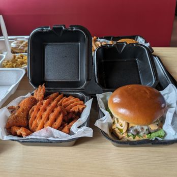 Sauce Boss Burger - Ginger smash burger with sweet potato waffle fries. - Burgers Near Me - Pensacola, Florida Sauce Boss Burger - Ginger smash burger with sweet potato waffle fries. - Burgers Near Me - Pensacola, Florida