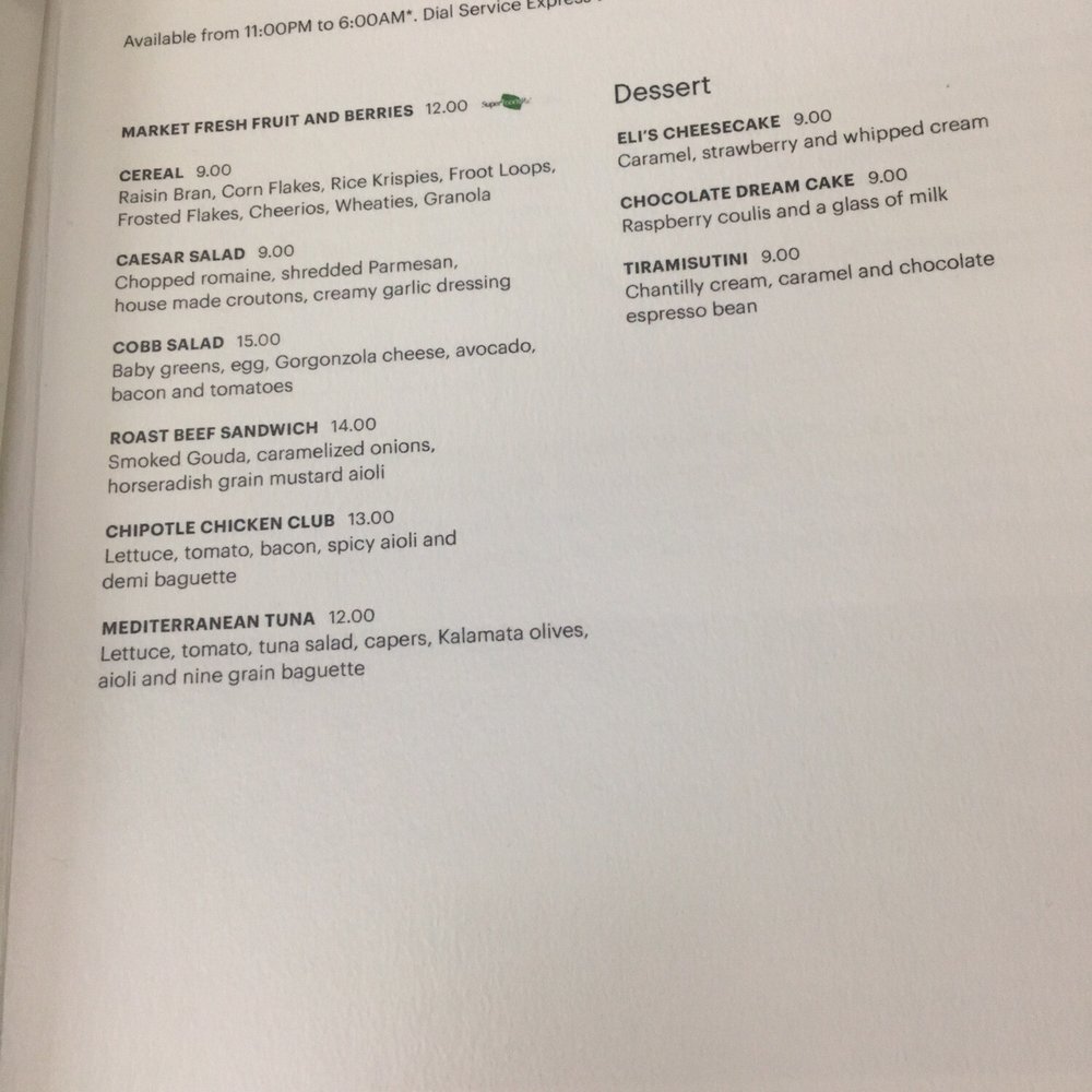 The Westin Chicago Northwest - Late-night room service menu - Hotels Near Me - Itasca, Illinois