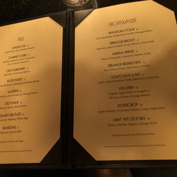 Hell or High Water - Part of the cocktail menu for Hell or Highwater. - Cocktail Bars Near Me - Louisville, Kentucky
