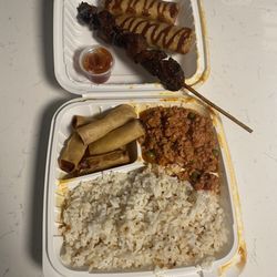 Tropical Hut Philippine Cuisine - Kendall Park - Garlic rice, bbq, Shanghai, giniling, and turon