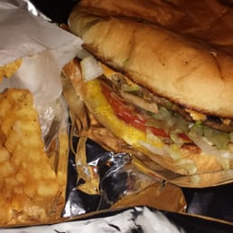 Texas burger with krinkle cut fries