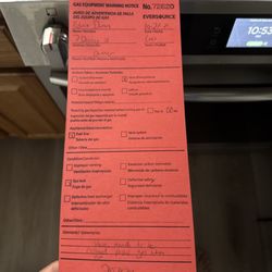 Frigidaire - Red tag from the gas company telling me the gas unit had to be replace