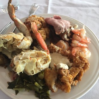 Eve's Waterfront - First plate...shrimp, catfish, crab, potatoes, fried chicken, greens, prime rib... - Venues & Event Spaces Near Me - Oakland, California