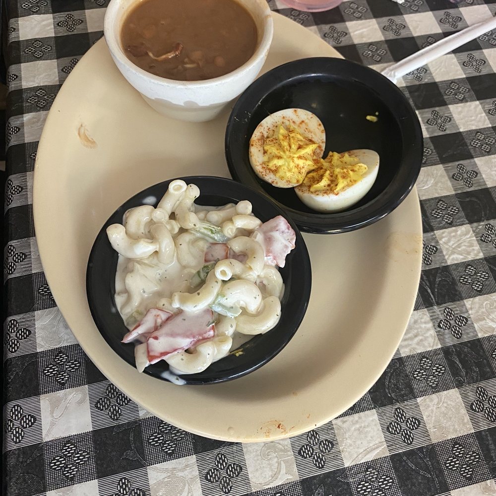 Macaroni Salad with ranch dressing, pinto beans, deviled eggs Macaroni Salad with ranch dressing, pinto beans, deviled eggs