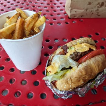 Five Guys - Bacon Cheeseburger and Regular Fries (more fries in the bag) - Burgers Near Me - San Jose, California