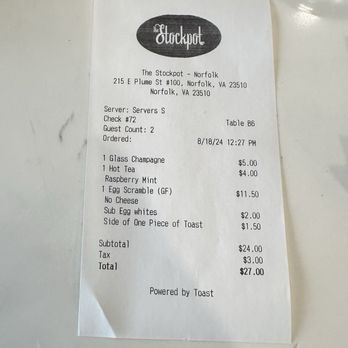 The Stockpot Norfolk - Receipt - Breakfast & Brunch Near Me - Norfolk, Virginia