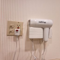 Hairdryer on bathroom wall Hairdryer on bathroom wall