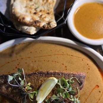 Amrina - Branzino and Garlic Naan - Indian Near Me - The Woodlands, Texas