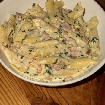 Talina - GARGANELLI AL SALMONE  hand rolled tube pasta, smoked salmon, cream, brandy, fresh parsley - Italian Near Me - Babylon, New York