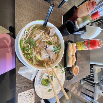 Pho Nation - Regular 6. Rare Steak Pho Tai and 32. Fresh Shrimp Spring Rolls - Vietnamese Near Me - Newark, California