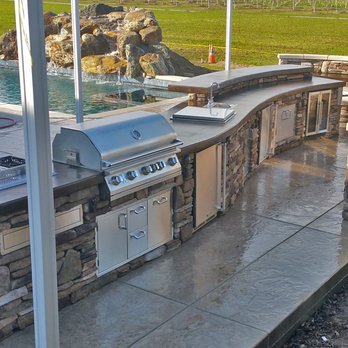 Custom Image Hardscape - Masonry Built Outdoor Kitchen, Poured in Place Countertops, High-end Appliances, Drawers, Doors, and Warmers - Masonry/Concrete Near Me - Folsom, California Custom Image Hardscape - Masonry Built Outdoor Kitchen, Poured in Place Countertops, High-end Appliances, Drawers, Doors, and Warmers - Masonry/Concrete Near Me - Folsom, California