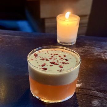 backbar - May All Your Bacon Burn - whiskey based drink with tamari egg yolk espuma - Cocktail Bars Near Me - Somerville, Massachusetts