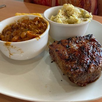 Carnivores Steakhouse - Top Sirloin 8oz steak with baked beans and potato salad. - Steakhouses Near Me - Saint Robert, Missouri Carnivores Steakhouse - Top Sirloin 8oz steak with baked beans and potato salad. - Steakhouses Near Me - Saint Robert, Missouri