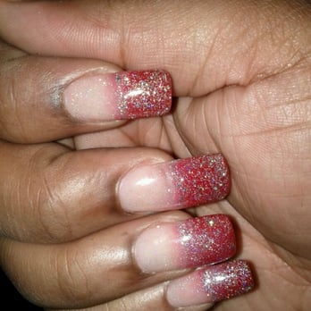 Simply Unique Nails - Gel nails with red faded tips and glitter on top!! - Nail Salons Near Me - San Francisco, California