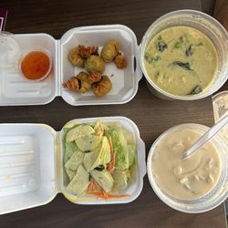 Lotus Thai Cuisine - Green Curry, Tom Kha, house salad ginger dressing and money balls