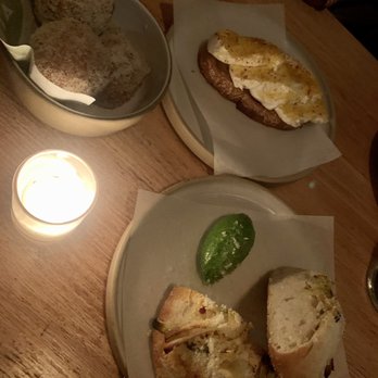 Lilia - Cacio e Pepe Fritelle, Housemade Mozzarella, and Roasted Leek Focaccia with Green Garlic Butter - Italian Near Me - Brooklyn, New York