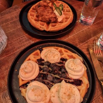 Social Misfits - Day 2 with DELICIOUS waffles!! I am OBSESSED. Top: Chicken and Waffles, Bot: Ol' Blue Eyes... - Coffee & Tea Near Me - Grand Rapids, Michigan Social Misfits - Day 2 with DELICIOUS waffles!! I am OBSESSED. Top: Chicken and Waffles, Bot: Ol' Blue Eyes... - Coffee & Tea Near Me - Grand Rapids, Michigan