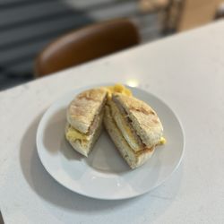 Eastlake Market - Sausage egg and cheese McMuffin on English toast