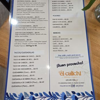 El Culichi - Menu - Back Page - Mexican Near Me - El Cajon, California