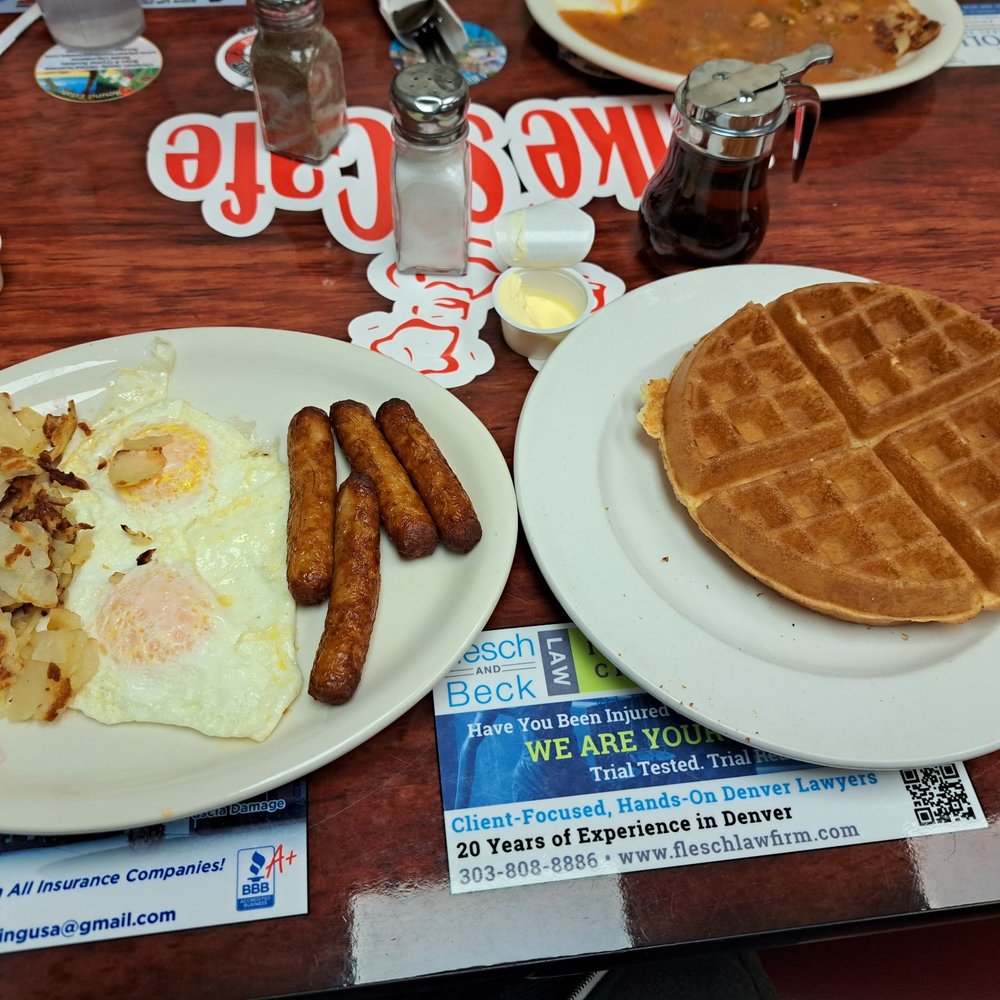 Mike's Cafe - Waffle combo. Under$10! The service alone is worth going to Mike's for, but the breakfast is amazing. - American Near Me - Englewood, Colorado Mike's Cafe - Waffle combo. Under$10! The service alone is worth going to Mike's for, but the breakfast is amazing. - American Near Me - Englewood, Colorado