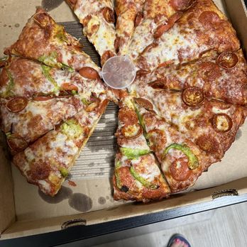 Mountain Mike's Pizza - Large pepperoni with half bell pepper on it. - Pizza Near Me - Fresno, California Mountain Mike's Pizza - Large pepperoni with half bell pepper on it. - Pizza Near Me - Fresno, California