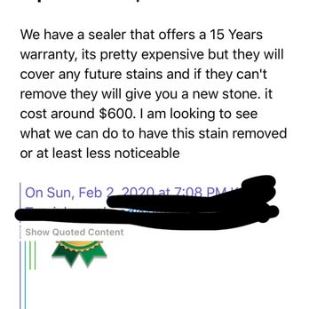 Alpha Granite - Why was I never told about needing this sealing service before the installation? Why did I only hear about it after the stains happened? - Countertop Installation Near Me - Saugus, Massachusetts