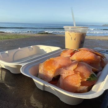 The Press - Bagel with lox and an iced vanilla latte - Breakfast & Brunch Near Me - El Granada, California