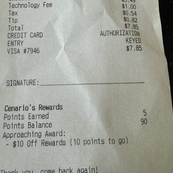 Cenario's pizza - Receipt - Pizza Near Me - Fairfield, California