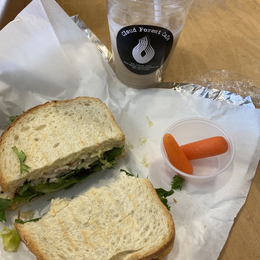 Cloud Forest Cafe - Iced Chai Tea Latte with Oat milk   Cloud Forest Panini - Coffee & Tea Near Me - Davis, California