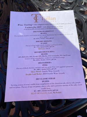 Menu photo 6 Tsillan Cellars Chelan, WA Menu photo 6 Tsillan Cellars Chelan, WA