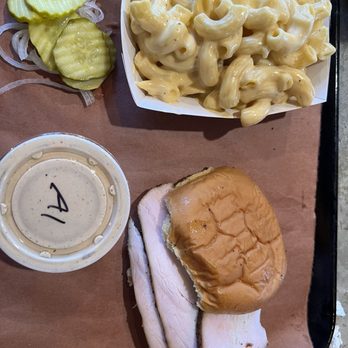 The Bearded Pig - Turkey sandwich with mac and cheese and a side of A1 ranch. - Barbeque Near Me - Jacksonville, Florida The Bearded Pig - Turkey sandwich with mac and cheese and a side of A1 ranch. - Barbeque Near Me - Jacksonville, Florida
