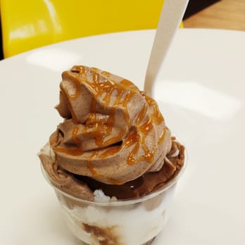 Sweet and Shavery - Chocolate and coconut with chocolate custard, topped with caramel sauce - Desserts Near Me - Davis, California Sweet and Shavery - Chocolate and coconut with chocolate custard, topped with caramel sauce - Desserts Near Me - Davis, California