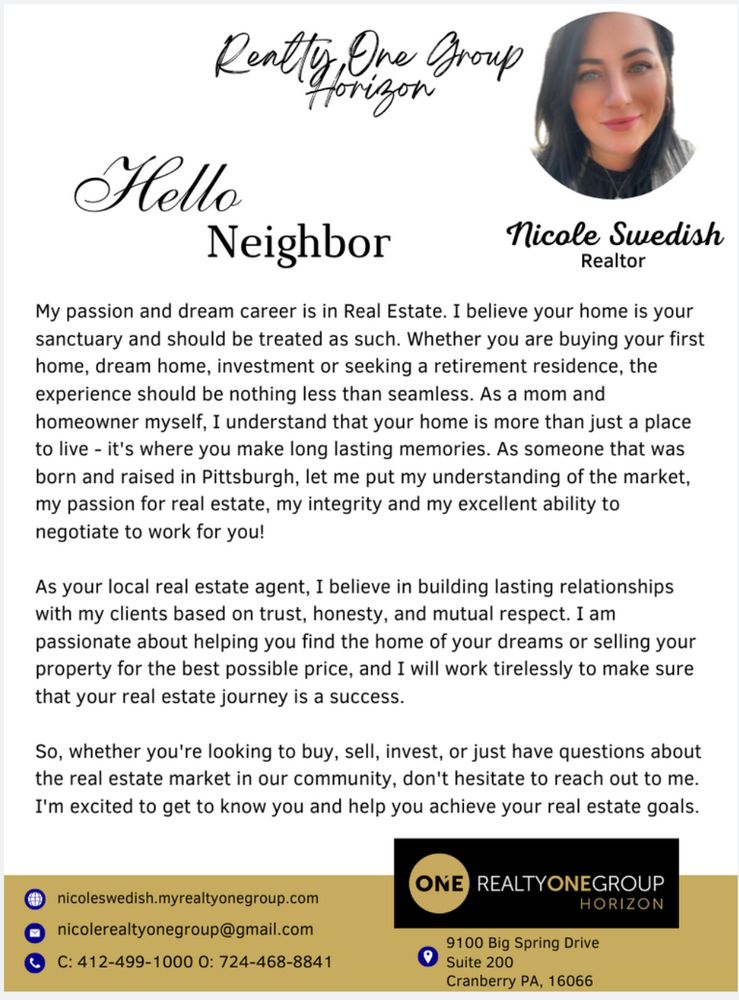 NICOLE SWEDISH, REALTOR 9100 Big Spring Dr, Cranberry Township