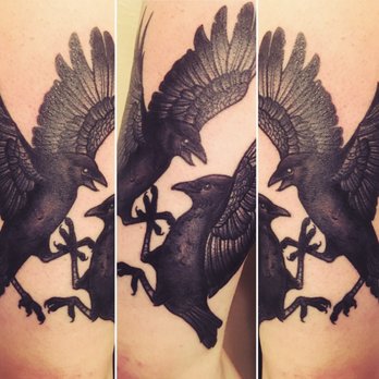 Heavy Hearts Tattoo - Two Jackdaw Crows done by Abel Sanchez. (Art by MangyCoyote) - Tattoo Near Me - Houston, Texas Heavy Hearts Tattoo - Two Jackdaw Crows done by Abel Sanchez. (Art by MangyCoyote) - Tattoo Near Me - Houston, Texas