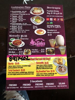 Menu photo 4 Lolas Ricos Tacos Selma, CA