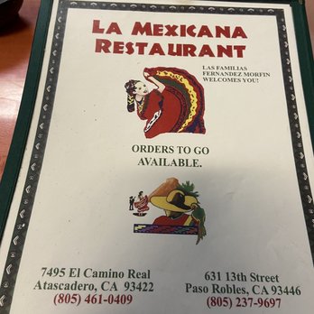 La Mexicana II - Menu - Mexican Near Me - Paso Robles, California