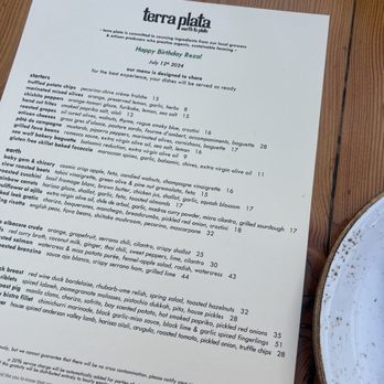 Terra Plata - Menu with happy birthday note! So special - New American Near Me - Seattle, Washington Terra Plata - Menu with happy birthday note! So special - New American Near Me - Seattle, Washington