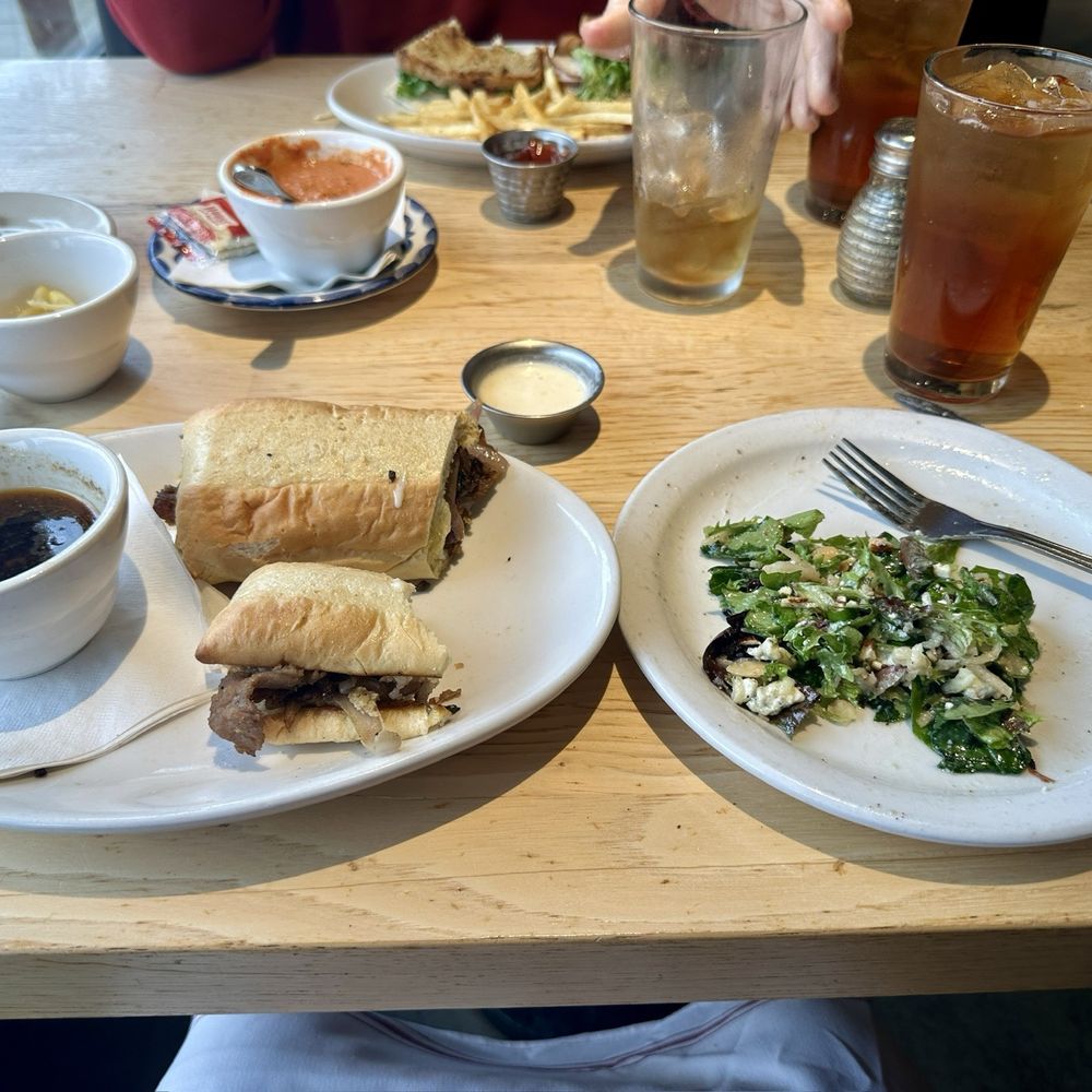 Prime rib sandwich with au jus and the spinach salad with goat cheese. This was so good! I absolutely love their salads.