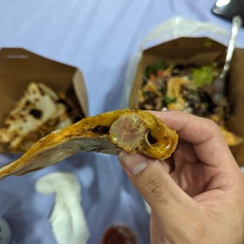 Tim's Avenue - Spicy chicken quesadilla with raw, pink, chicken. - Asian Fusion Near Me - Anaheim, California