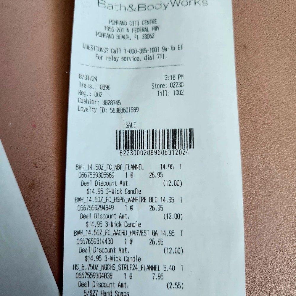 Bath & Body Works - Our receipt - Cosmetics & Beauty Supply Near Me - Pompano Beach, Florida Bath & Body Works - Our receipt - Cosmetics & Beauty Supply Near Me - Pompano Beach, Florida
