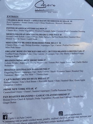 Menu photo 8 Copley's Palm Springs, CA