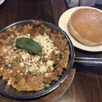 Elly's Brunch & Cafe - Migas frittata with the side of pancakes - Breakfast & Brunch Near Me - Phoenix, Arizona