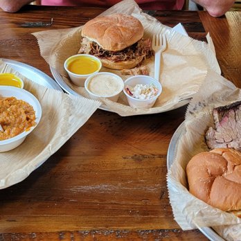 Pig Candy BBQ - Beans, grits, pulled pork sandwich, brisket, vegan goetta, and turkey sampler. - Barbeque Near Me - Cincinnati, Ohio Pig Candy BBQ - Beans, grits, pulled pork sandwich, brisket, vegan goetta, and turkey sampler. - Barbeque Near Me - Cincinnati, Ohio