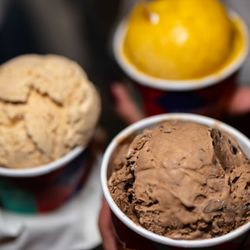 Scooped by Demetres - Chocolate Hazelnut, Roasted White Chocolate, Mango Passion Fruit Sorbetto