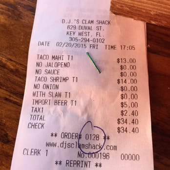 DJ's Clam Shack - Bill. - Seafood Near Me - Key West, Florida