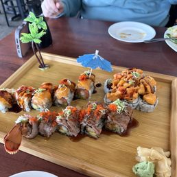 Surf and turf roll, volcano roll and a Hawaiian: all amazing