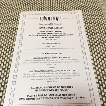 Town Hall - 3rd Thursday Wine pairing menu - New American Near Me - Jacksonville, Florida Town Hall - 3rd Thursday Wine pairing menu - New American Near Me - Jacksonville, Florida
