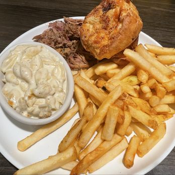 Salt + Smoke - Pulled Pork Plate with Mac & Cheese and Fries - Barbeque Near Me - Ellisville, Missouri Salt + Smoke - Pulled Pork Plate with Mac & Cheese and Fries - Barbeque Near Me - Ellisville, Missouri
